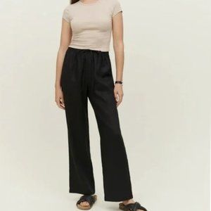 NWOT Reformation Olina Linen Pant in Black Straight Leg Cut Elastic Waistband
